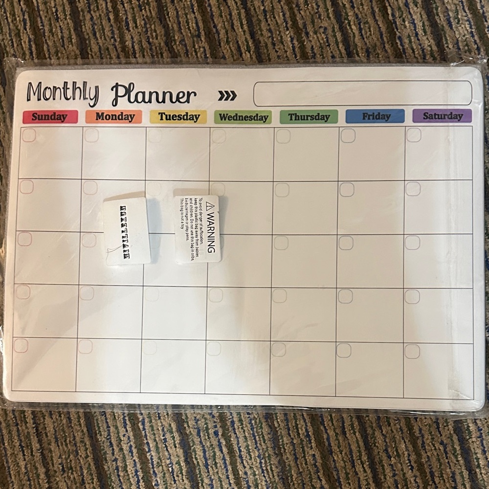 Monthly Dry Erase Planner with Multicolor Header
